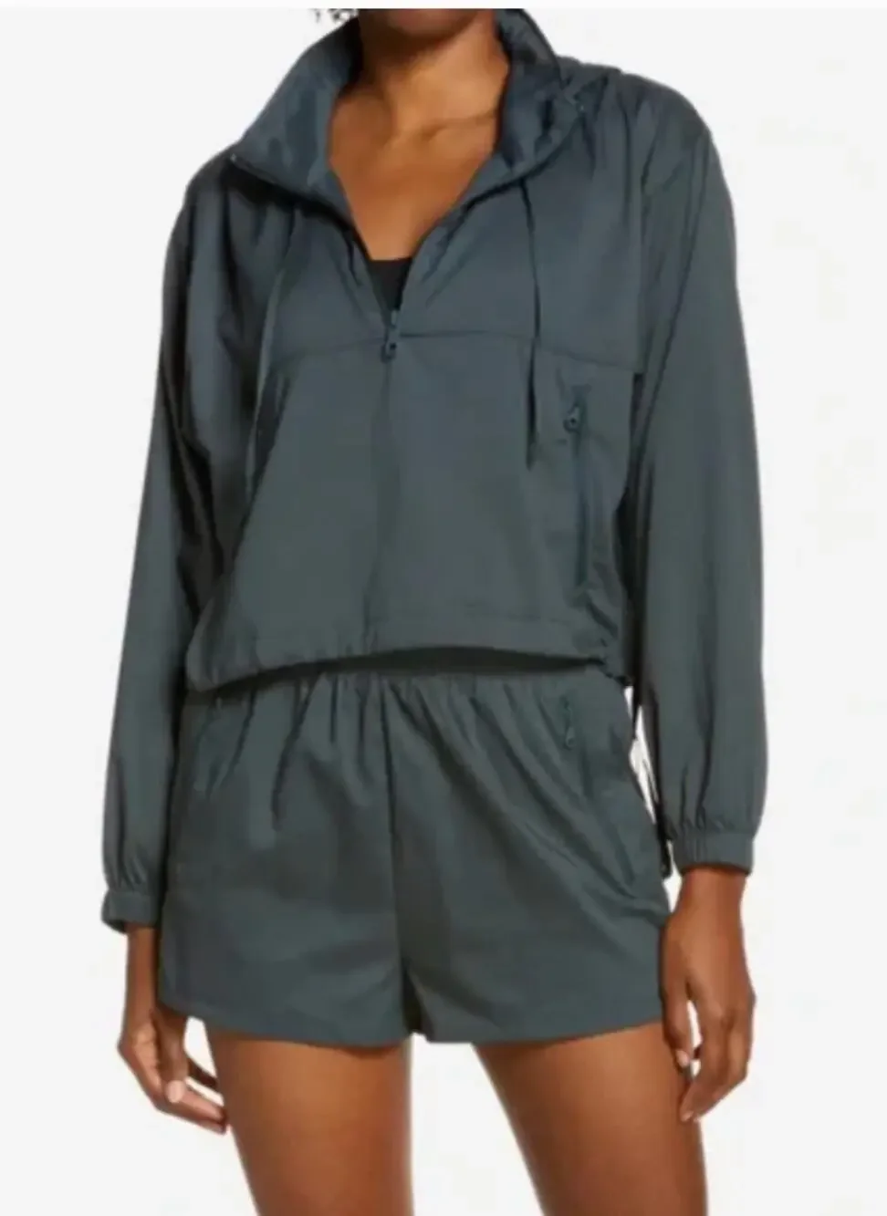Girlfriend Collective Green Hummingbird 1/2 Zip Windbreaker Jacket Hoodie XL